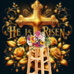 Lofaris Navy Gold Luxury Cross Floral Easter Photo Backdrop