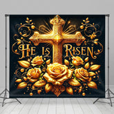 Lofaris Navy Gold Luxury Cross Floral Easter Photo Backdrop