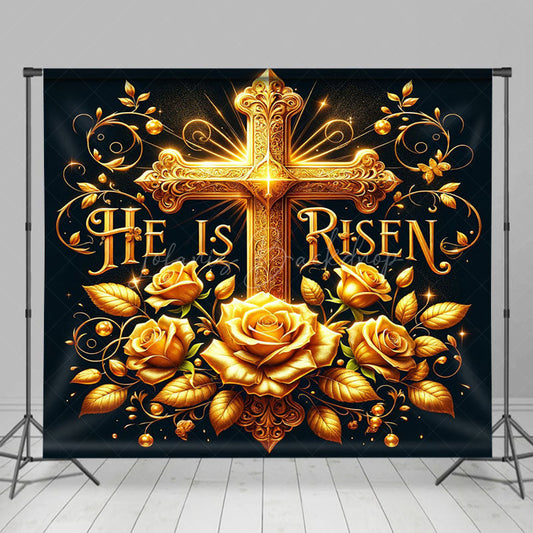 Lofaris Navy Gold Luxury Cross Floral Easter Photo Backdrop