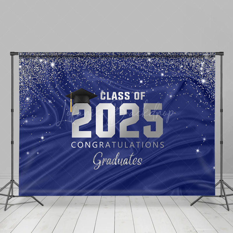 Lofaris Navy Silver Gold Glitter Congratulations Grad Backdrop