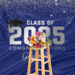 Lofaris Navy Silver Gold Glitter Congratulations Grad Backdrop