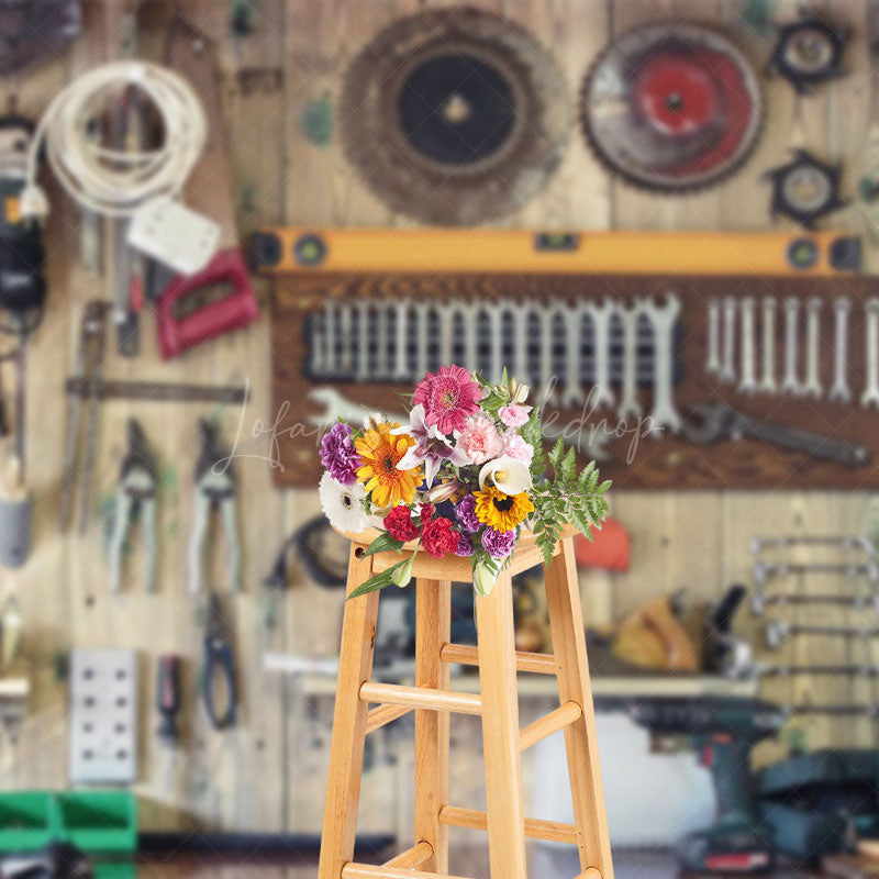 Lofaris Neatly Arranged Tool Wood Wall Photography Backdrop