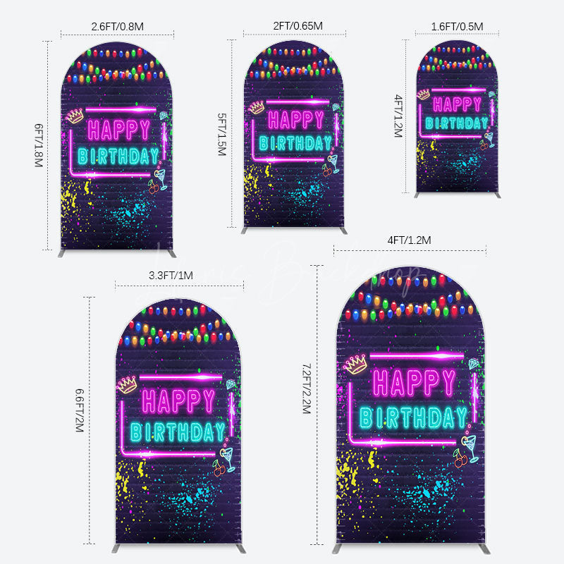 Lofaris Neon Graffiti Bricks Happy Birthday Arch Backdrop