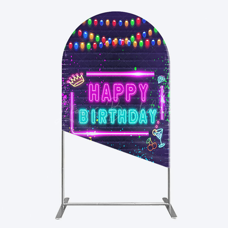 Lofaris Neon Graffiti Bricks Happy Birthday Arch Backdrop