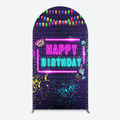 Lofaris Neon Graffiti Bricks Happy Birthday Arch Backdrop