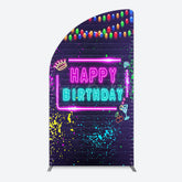 Lofaris Neon Graffiti Bricks Happy Birthday Half Moon Arch Backdrop