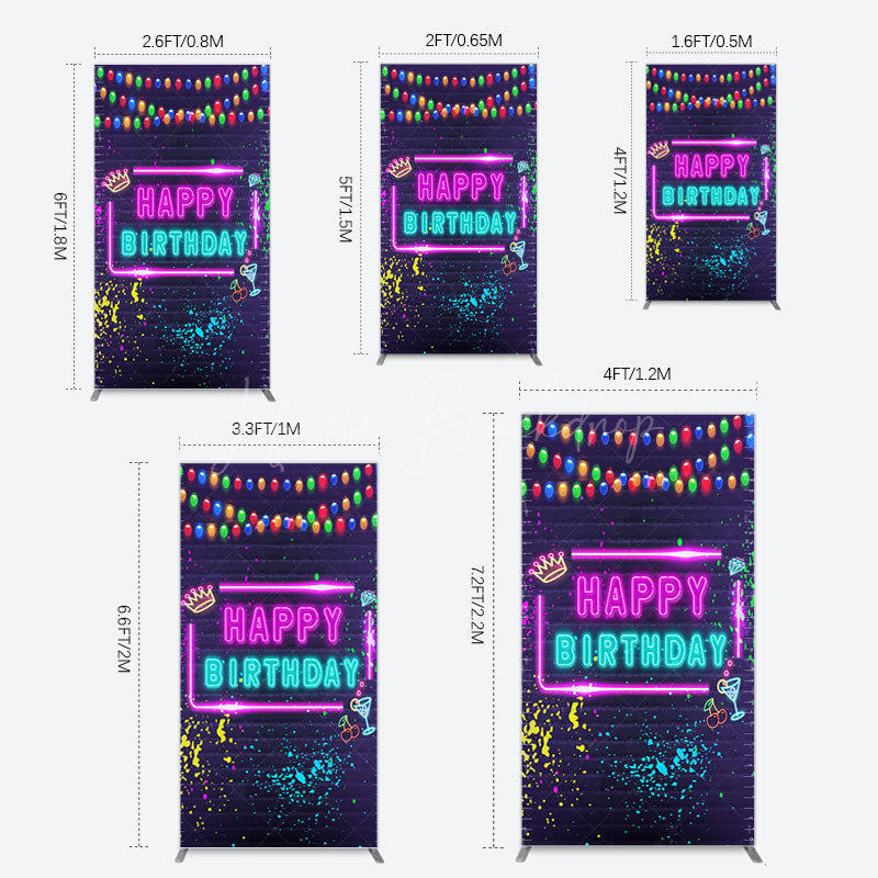Lofaris Neon Graffiti Bricks Happy Birthday Rectangle Backdrop