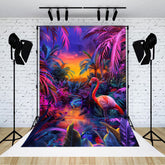 Lofaris Neon Hawaii Sunset Flamingo Summer Vibe Backdrop