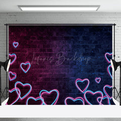 Lofaris Neon Heart Dark Brick Wall Valentine Day Backdrop