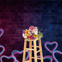Lofaris Neon Heart Dark Brick Wall Valentine Day Backdrop