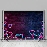 Lofaris Neon Heart Dark Brick Wall Valentine Day Backdrop
