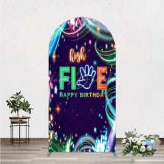 Lofaris Neon High Five Birthday Arch Backdrop Glow Party 5th Photography Background