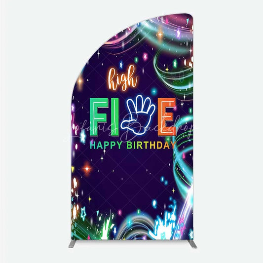 Lofaris Neon High Five Birthday Half Moon Arch Backdrop Glow Party 5th Photography Background