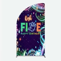 Lofaris Neon High Five Birthday Half Moon Arch Backdrop Glow Party 5th Photography Background