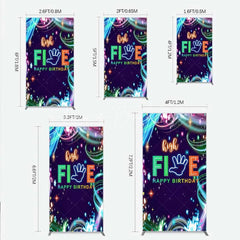 Lofaris Neon High Five Birthday Rectangle Backdrop Glow Party 5th Photography Background