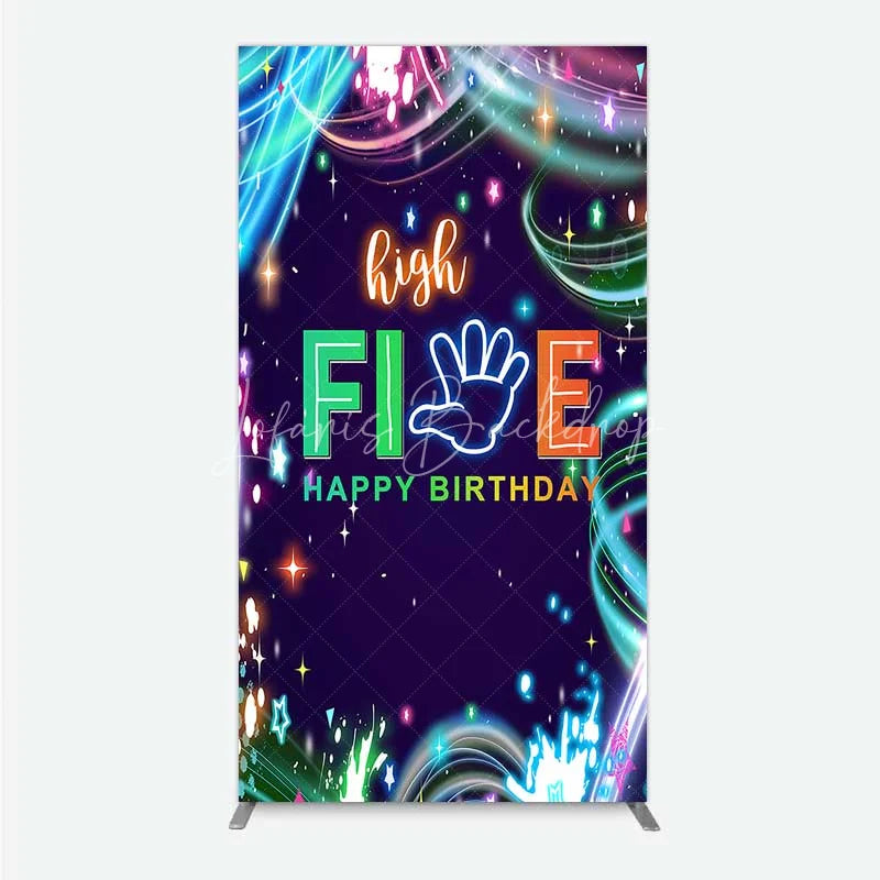 Lofaris Neon High Five Birthday Rectangle Backdrop Glow Party 5th Photography Background