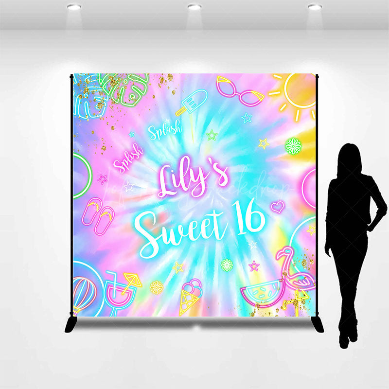 Lofaris Neon Shiny Pattern Summer Custom Birthday Backdrop