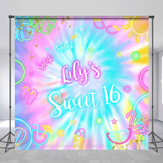 Lofaris Neon Shiny Pattern Summer Custom Birthday Backdrop