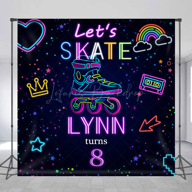 Lofaris Neon Skate Sport Custom Name 8th Birthday Backdrop