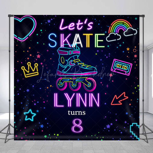 Lofaris Neon Skate Sport Custom Name 8th Birthday Backdrop