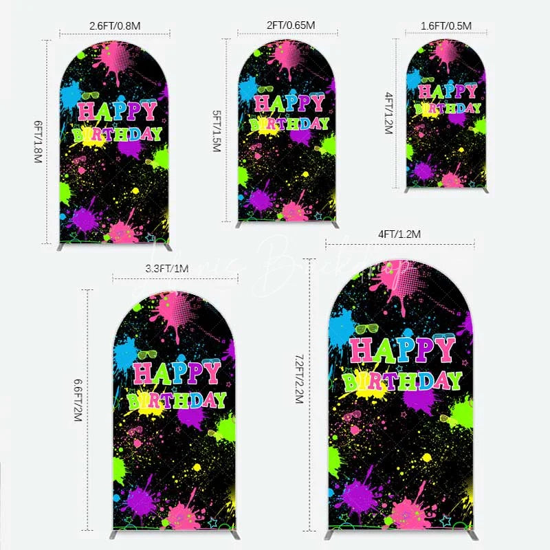 Lofaris Neon Splatter Pajama Party Arch Backdrop Glow Paint Sleepover Photography Background