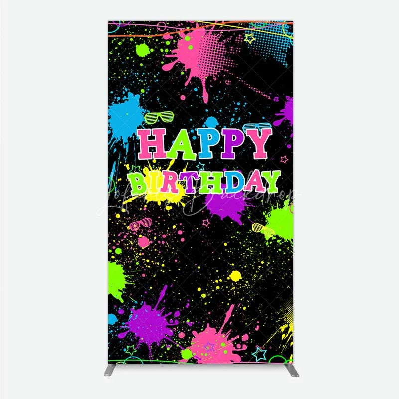 Lofaris Neon Splatter Pajama Party Rectangle Backdrop Glow Paint Sleepover Photography Background