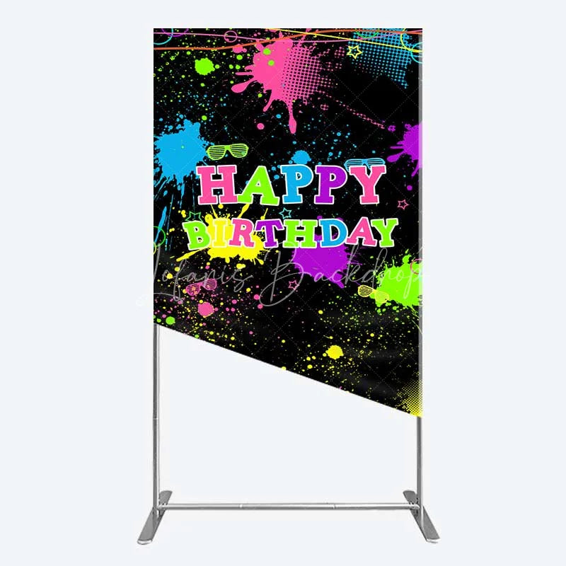 Lofaris Neon Splatter Pajama Party Rectangle Backdrop Glow Paint Sleepover Photography Background