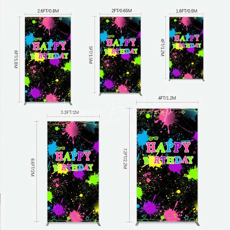 Lofaris Neon Splatter Pajama Party Rectangle Backdrop Glow Paint Sleepover Photography Background