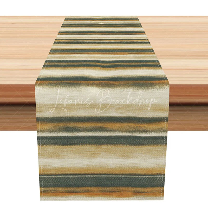 Lofaris Neutral Abstract Stripe Table Runner Beige Brown and Green Textured Print Modern Farmhouse Kitchen Decor