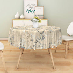 Lofaris Neutral Floral Round Tablecloth in Beige White and Gray for Modern Farmhouse Elegant Decor