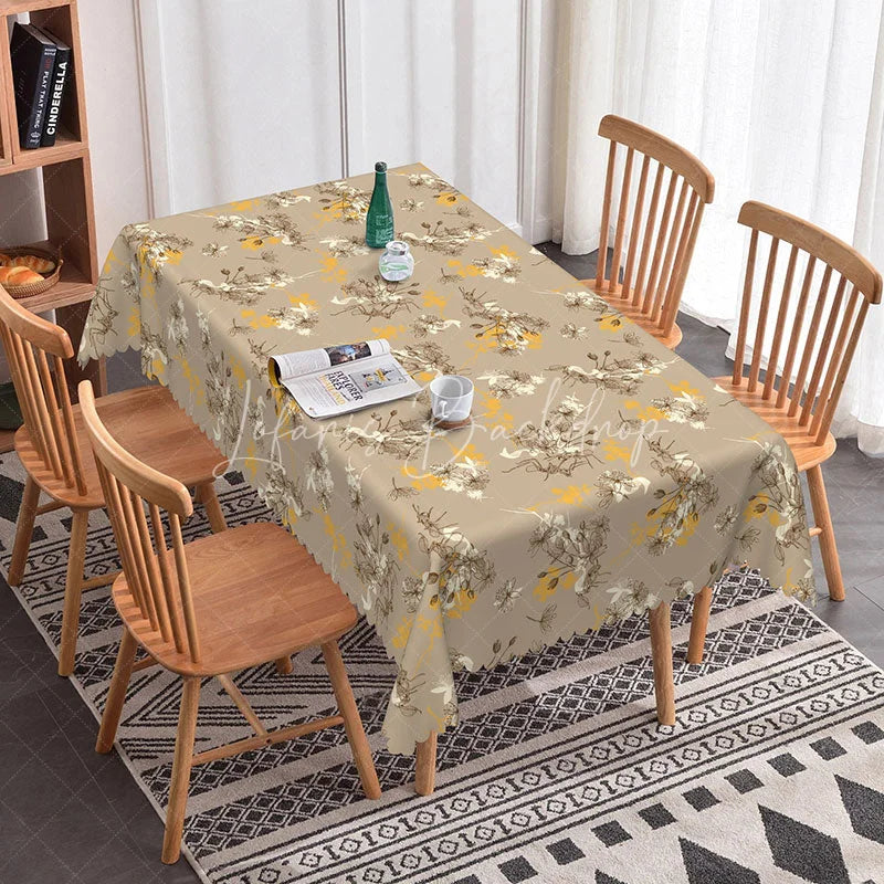 Lofaris Neutral Taupe Floral Sketch Rectangle Tablecloth Brown Wildflower Branch Pattern Cover Rustic Farmhouse Decor