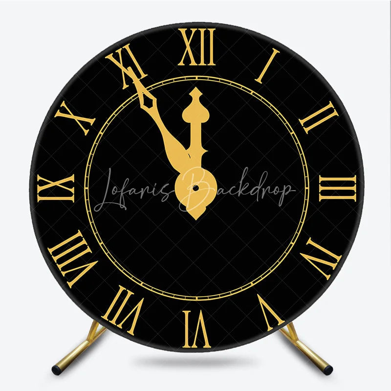 Lofaris New Year Eve Countdown Clock Round Backdrop Black Gold Midnight Party Decor