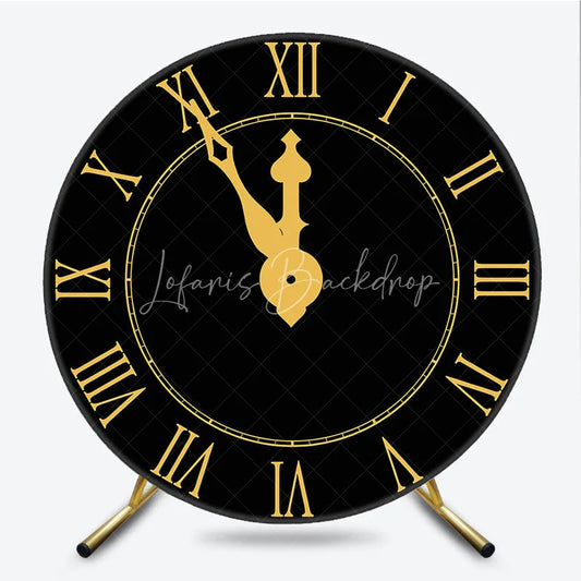 Lofaris New Year Eve Countdown Clock Round Backdrop Black Gold Midnight Party Decor