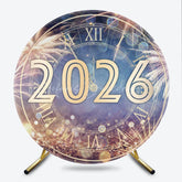 Lofaris New Year’s Eve 2026 Countdown Clock Round Backdrop Gold Fireworks and Glitter Elegant Midnight Party Decor