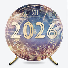 Lofaris New Year’s Eve 2026 Countdown Clock Round Backdrop Gold Fireworks and Glitter Elegant Midnight Party Decor