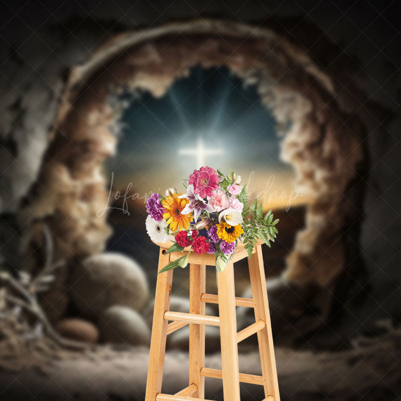 Lofaris Night Cave Holy Lighted Cross Rebirth Easter Backdrop