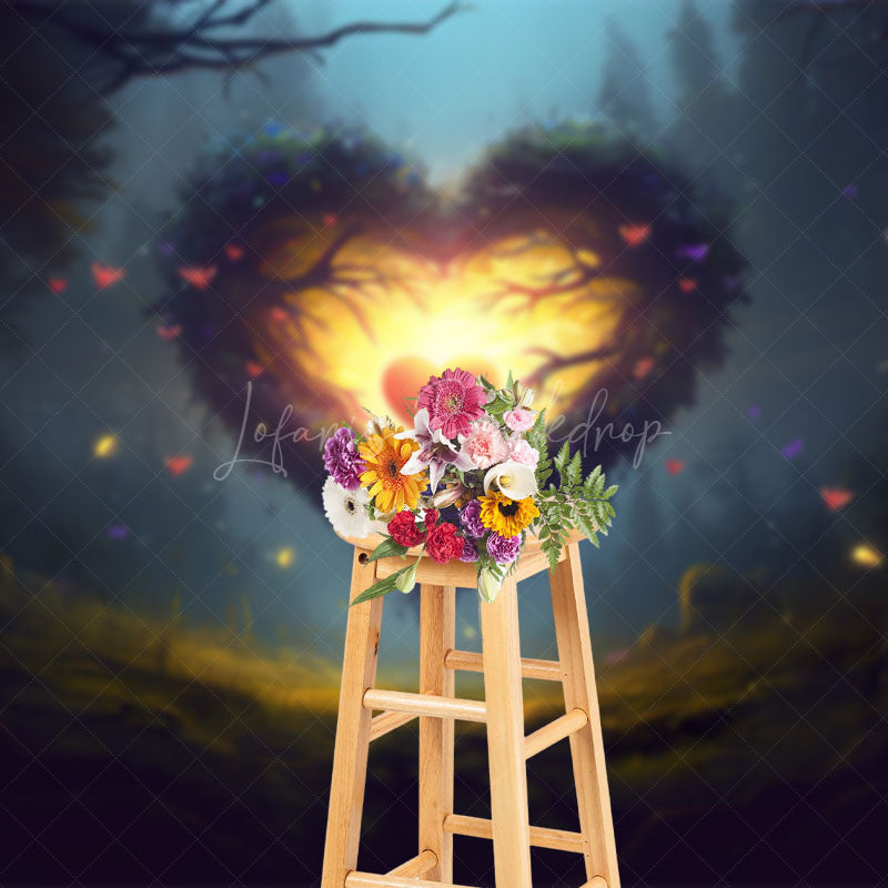 Lofaris Night Forest Lighted Heart Valentines Day Backdrop