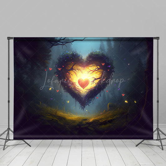 Lofaris Night Forest Lighted Heart Valentines Day Backdrop