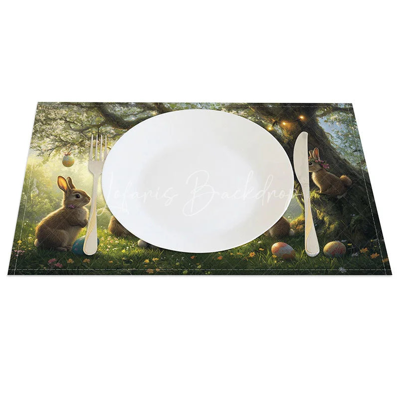 Lofaris Night Garden Bunny Set of 4 Placemats Rabbits with String Lights Enchanted Easter Holiday Table Mats