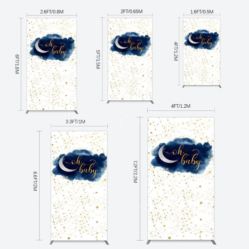 Lofaris Night Gold Stars Oh Baby Gender Reveal Rectangle Backdrop