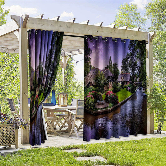 Lofaris Night Lake Garden Waterproof Printed Outdoor Curtains
