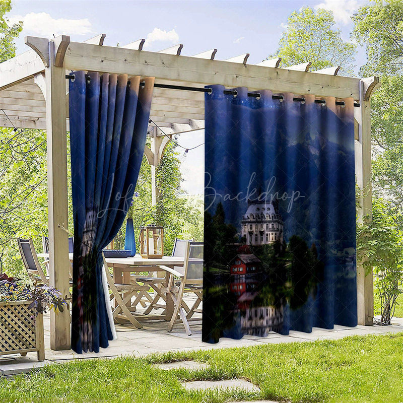 Lofaris Night Lake Scene Waterproof Printed Outdoor Curtains