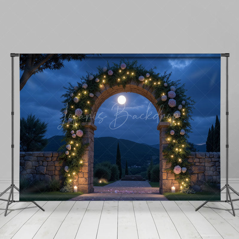 Lofaris Night Light Floral Arch Wedding Room Set Backdrop