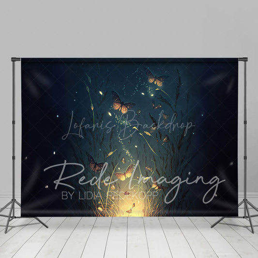 Lofaris Night Lighted Grass Mystical Butterflies Backdrop