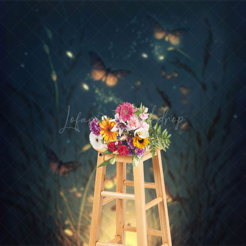 Lofaris Night Lighted Grass Mystical Butterflies Backdrop