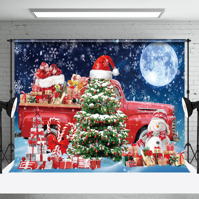 Lofaris Night Moon Red Gift Truck Tree Christmas Backdrop