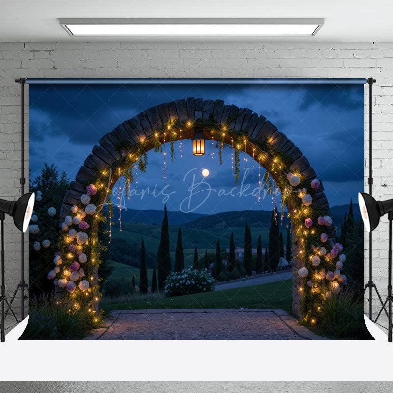 Lofaris Night Outdoor Lighted Floral Arch Wedding Backdrop