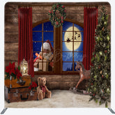 Lofaris Night Santa Wood Window Square Arch Fabric Backdrop