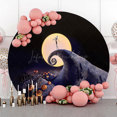 Lofaris Nightmare Before Christmas Inspired Round Backdrop Jack Skellington on Spiral Hill Halloween Movie Theme Decor