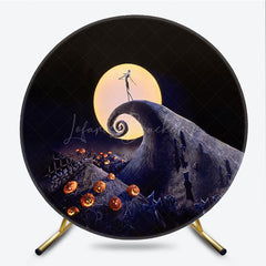 Lofaris Nightmare Before Christmas Inspired Round Backdrop Jack Skellington on Spiral Hill Halloween Movie Theme Decor